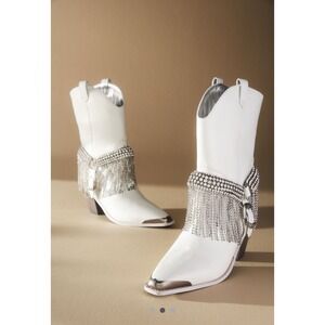 Daniel x Diamond Cowgirl Boots with Rhinestone Fringe‎ Snip Toe Fashion Boots